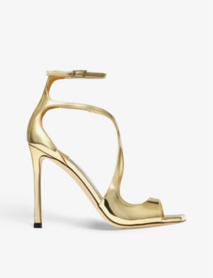 Shop Jimmy Choo Azia 110 Liquid-metal Leather Heeled Sandals In Gold