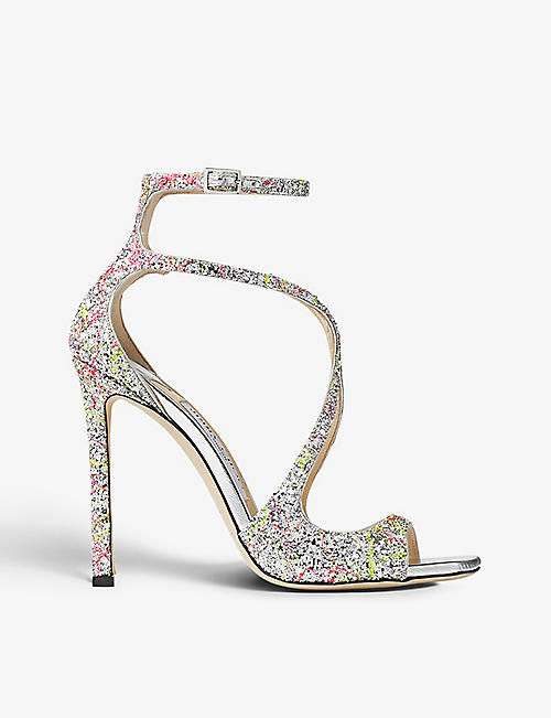 JIMMY CHOO: Azia 110 glitter-embellished leather-heeled sandals