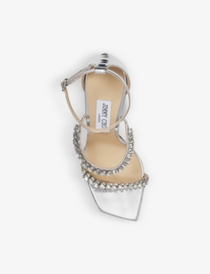 JIMMY CHOO Bing 105 crystal-embellished leather heeled sandals