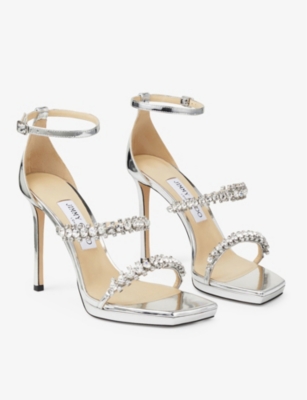 JIMMY CHOO Bing 105 crystal-embellished leather heeled sandals