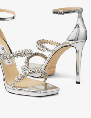 JIMMY CHOO Bing 105 crystal-embellished leather heeled sandals