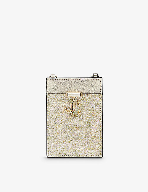 JIMMY CHOO: JC glittered metallic-leather cardholder with chain