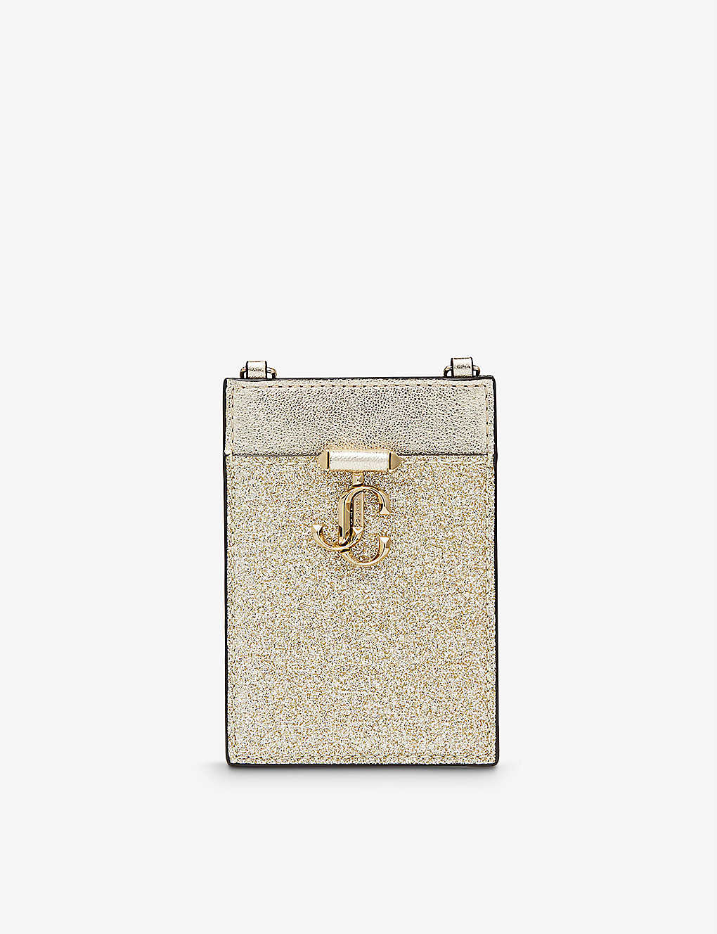 Jimmy Choo Platinum Ice Jc Glittered Metallic-leather Cardholder With Chain