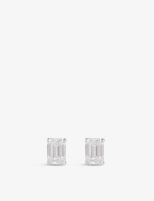 VRAI: Solitaire 14ct white-gold lab-grown 2ct diamond stud earrings