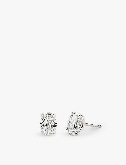 VRAI: Solitaire 14ct white-gold lab-grown 2ct diamond stud earrings