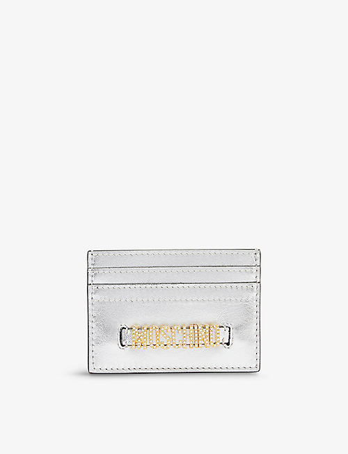 MOSCHINO: Strass crystal-embellished leather card holder