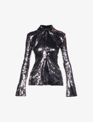 16arlington Opala Spearpoint-collar Sequinned Shirt In Anthracite