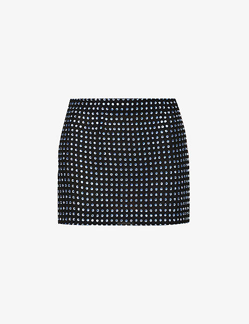 16 ARLINGTON: Gemstone-embellished high-rise crepe mini skirt