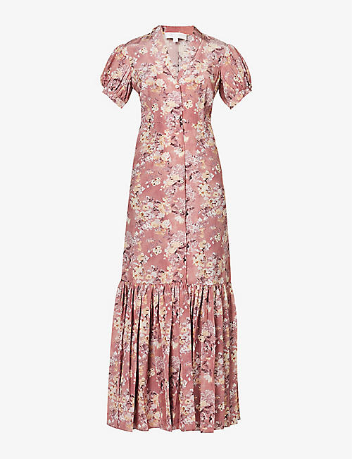 CAROLINE CONSTAS: Nancy floral-print silk midi dress