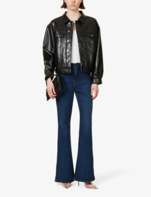 GOOD AMERICAN WOMENS GOOD AMERICAN GOOD LEGS CONTRAST-STITCH FLARED-LEG MID-RISE COTTON-BLEND JEANS 62767058