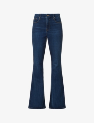 Good American Womens Blue004 Good Legs Contrast-stitch Flared-leg Mid-rise Cotton-blend Jeans