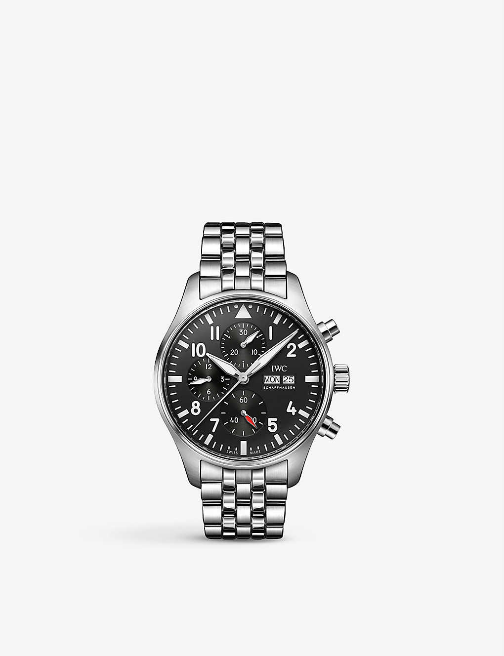 Shop Iwc Schaffhausen Men's Black Iw378002 Pilot's Chronograph Stainless Steel Automatic Watch