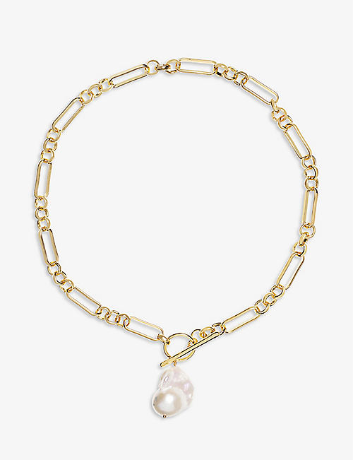 LA MAISON COUTURE: Amadeus Alba 14ct yellow gold-plated brass and Keshi pearl necklace