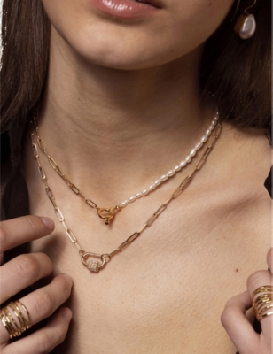 LA MAISON COUTURE: Amadeus Daphne Paperclip 14ct yellow gold-plated vermeil recycled sterling silver and pearl necklace