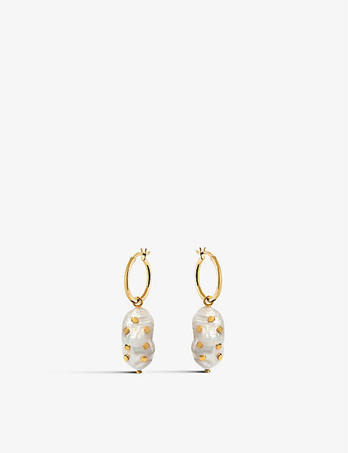 LA MAISON COUTURE: Amadeus Venus 14ct yellow gold-vermeil recycled sterling-silver and Keshi pearl hoop earrings