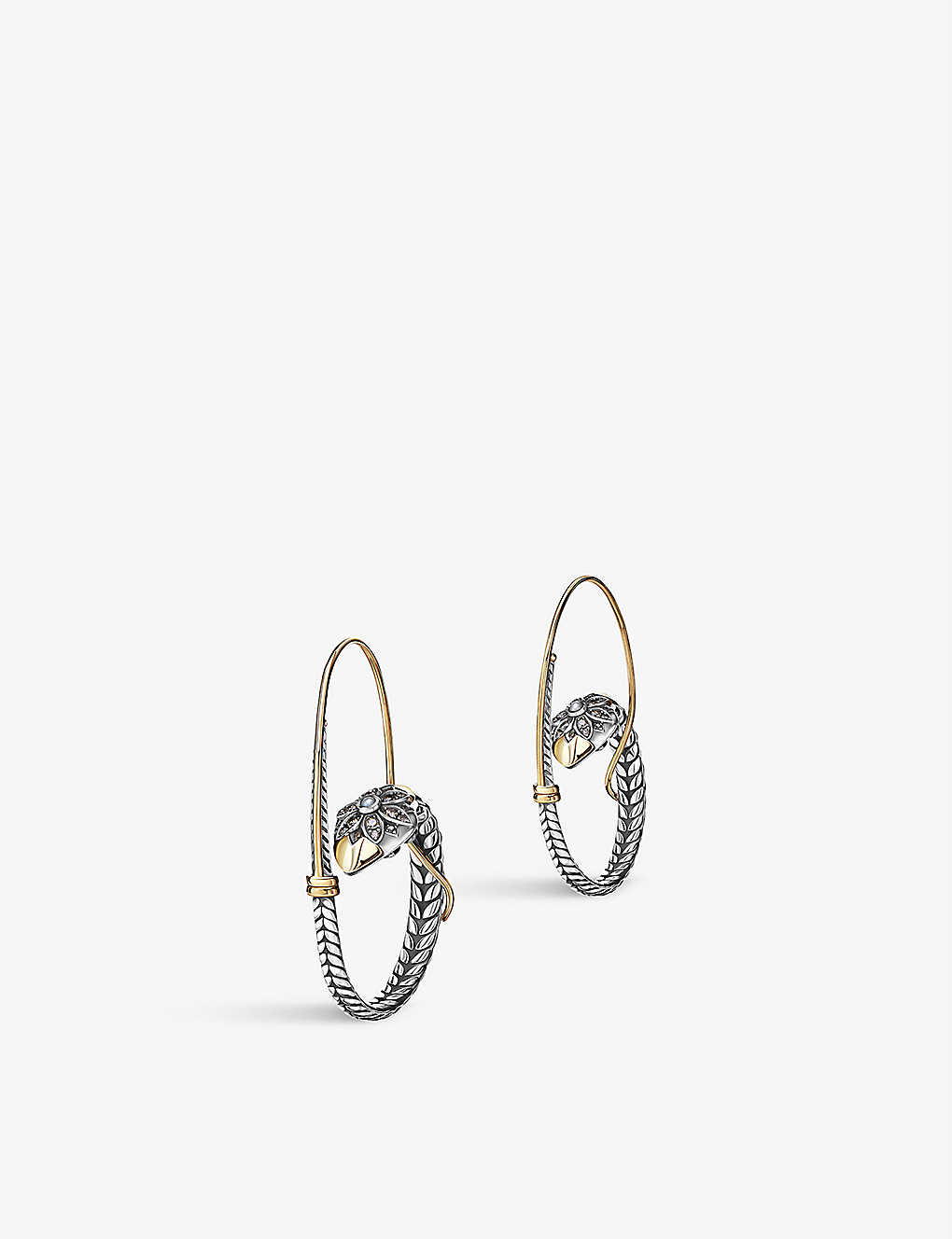 La Maison Couture Azza Fhamy Floral Snake 18ct Yellow-gold And Sterling Silver Hoop Earrings In Gold/silver
