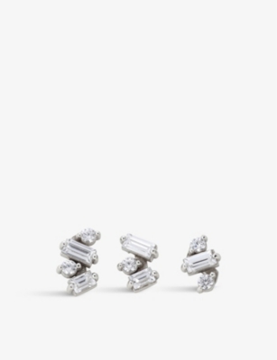 La Maison Couture Myriamsos Fine Jewellery Jagged 9ct White-gold And Sapphire Stud Earring In Silver