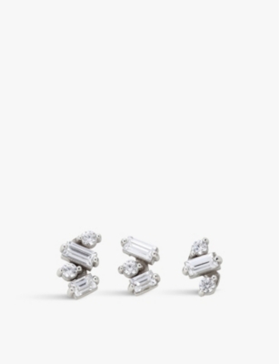 La Maison Couture Myriamsos Fine Jewellery Jagged 9ct White-gold And Sapphire Stud Earring In Silver