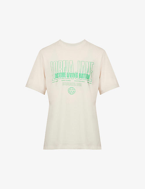 LORNA JANE: Vacation slogan-print woven T-shirt