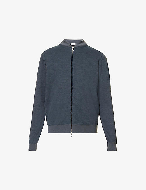 JOHN SMEDLEY: Zipped stand-collar merino wool-knit jacket