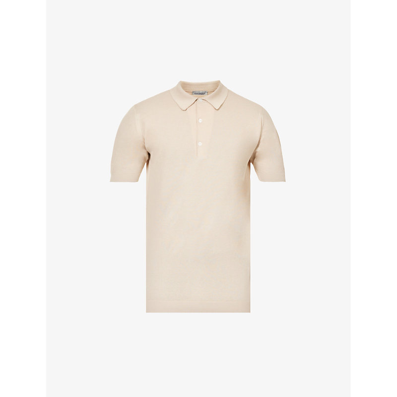 John Smedley Men's Almond Short-sleeved Cotton-piqué Polo Shirt