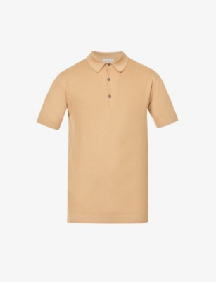 John Smedley Men's Light Camel Short-sleeved Cotton-piqué Polo Shirt