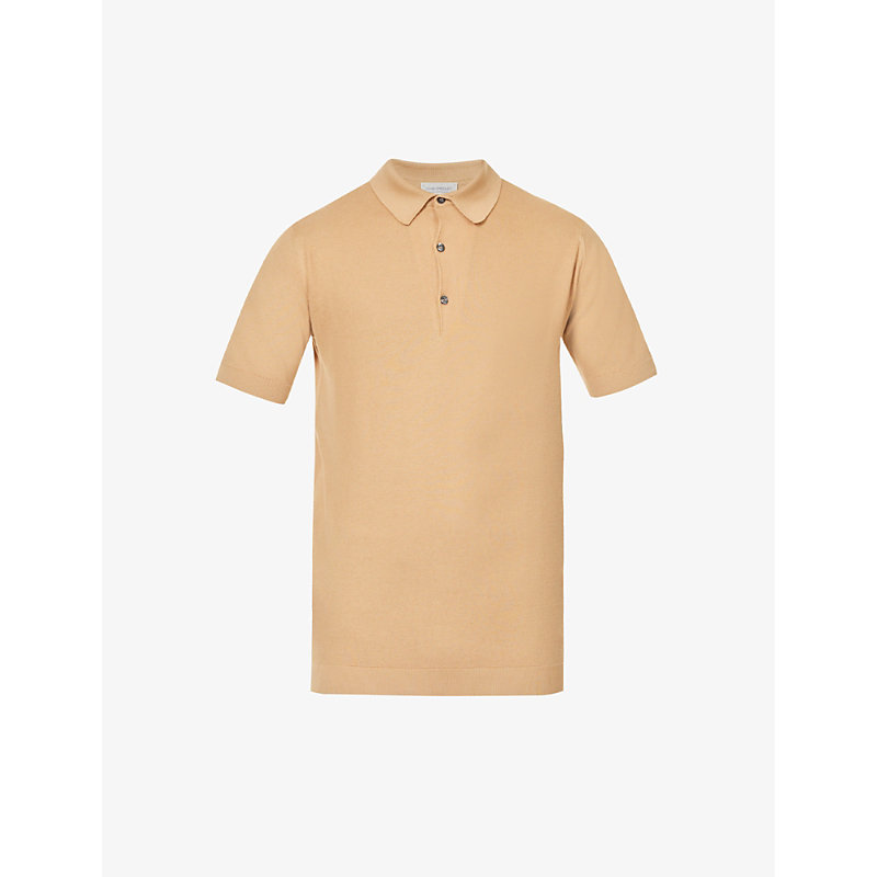 John Smedley Men's Light Camel Short-sleeved Cotton-piqué Polo Shirt