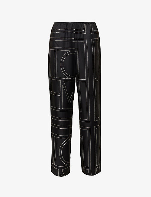 TOTEME: Monogram relaxed-fit straight mid-rise silk trousers