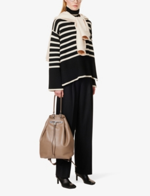 Shop Totême Toteme Women's Black Stripe Striped Turtleneck Wool-blend Knitted Jumper