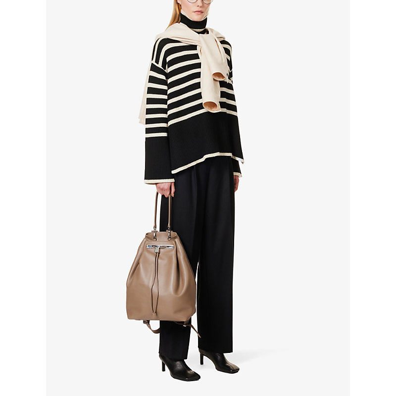 Shop Totême Toteme Women's Black Stripe Striped Turtleneck Wool-blend Knitted Jumper