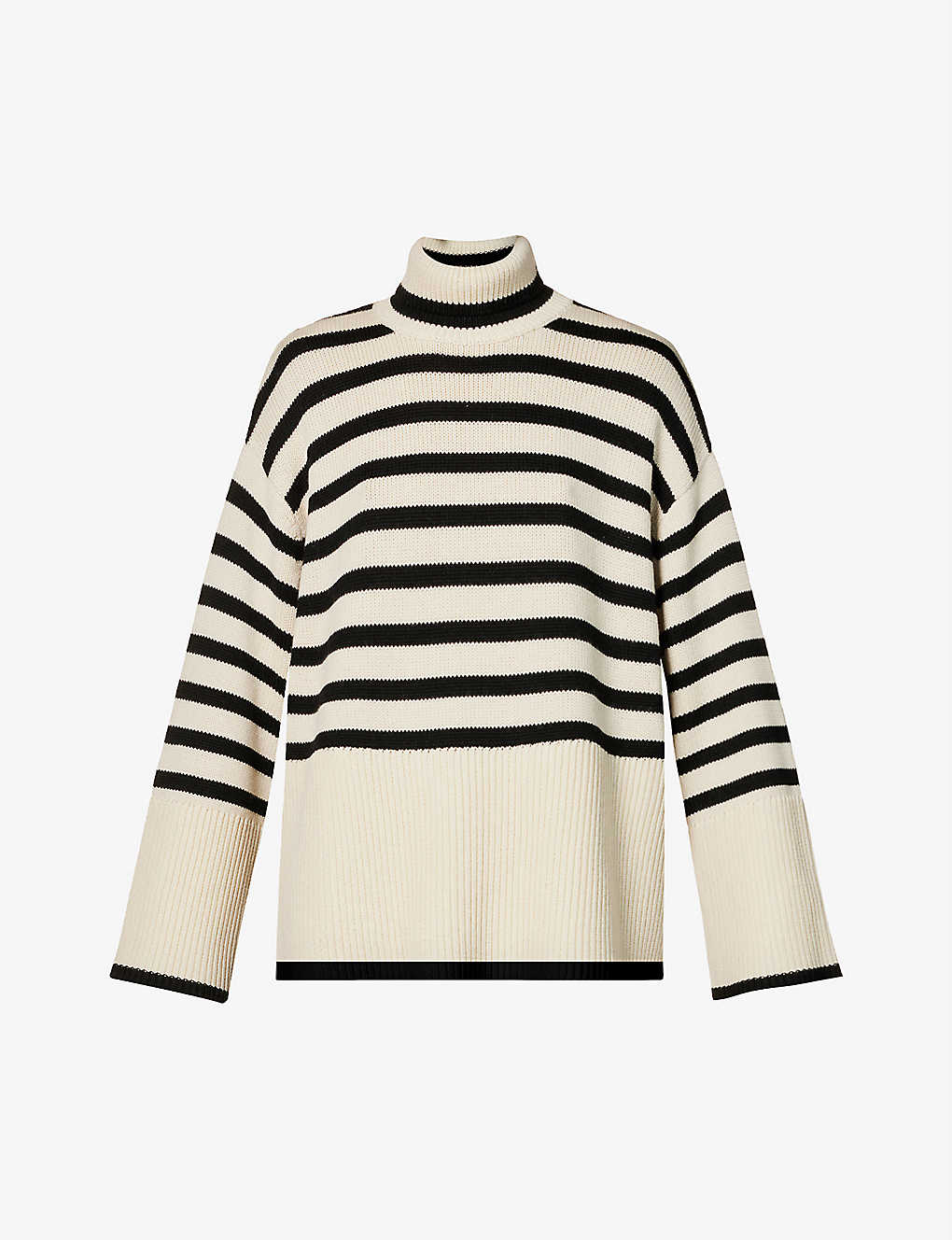 Shop Totême Striped Turtleneck Wool-blend Knitted Jumper In Light Sand Stripe