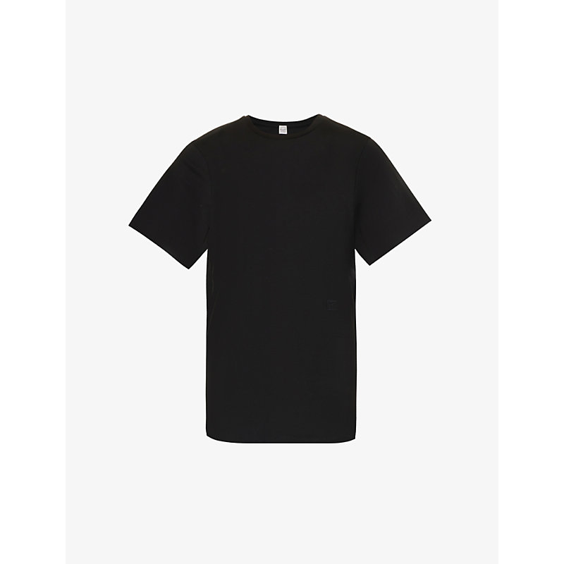 Shop Totême Toteme Women's Black Logo-embroidered Organic Cotton T-shirt