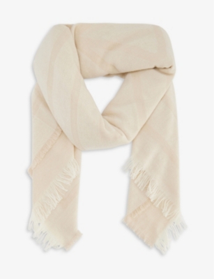 Monogram wool cashmere scarf macadamia