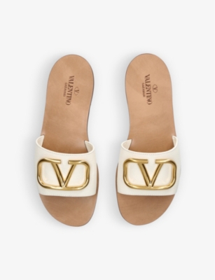 Valentino Garavani Womens White Go-logo Leather Slider Sandals | ModeSens