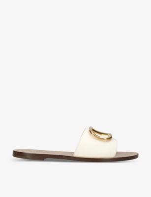 Valentino Garavani Womens White Go-logo Leather Slider Sandals