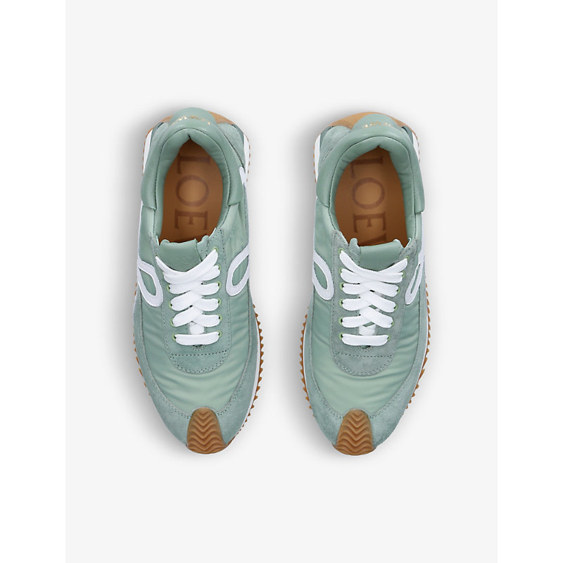 Shop Loewe Flow Runner Monogram Leather And Shell Trainers In Pale Green