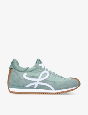 Shop Loewe Women's Pale Green Flow Runner Monogram Leather And Shell Trainers
