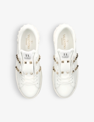 Shop Valentino Rockstud Untitled Platform Leather Trainers In White