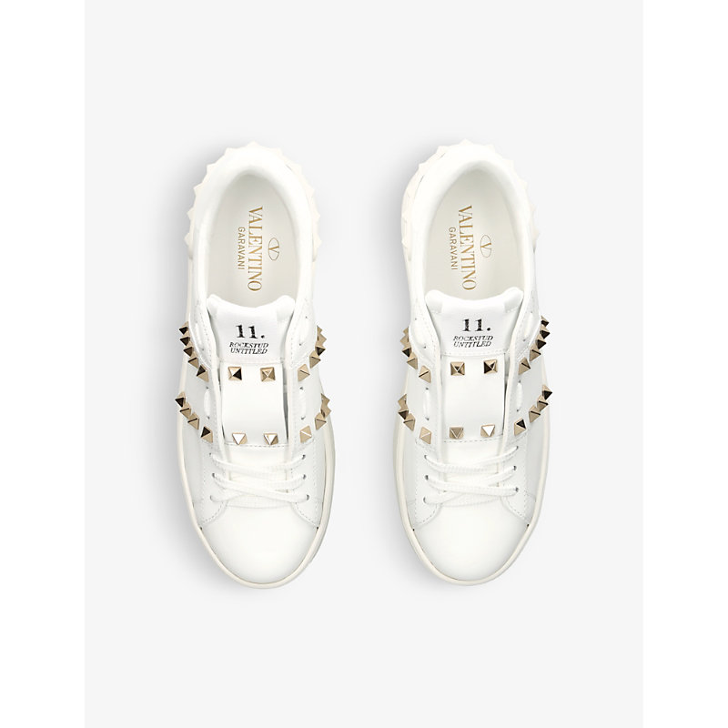 Shop Valentino Rockstud Untitled Platform Leather Trainers In White