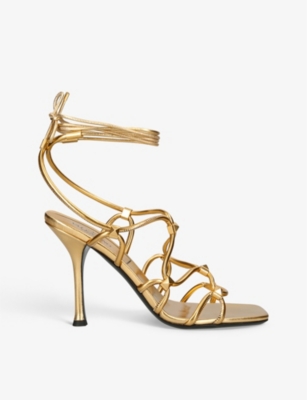 Valentino Rockstud Net 100 Metallic Leather Sandals In Gold