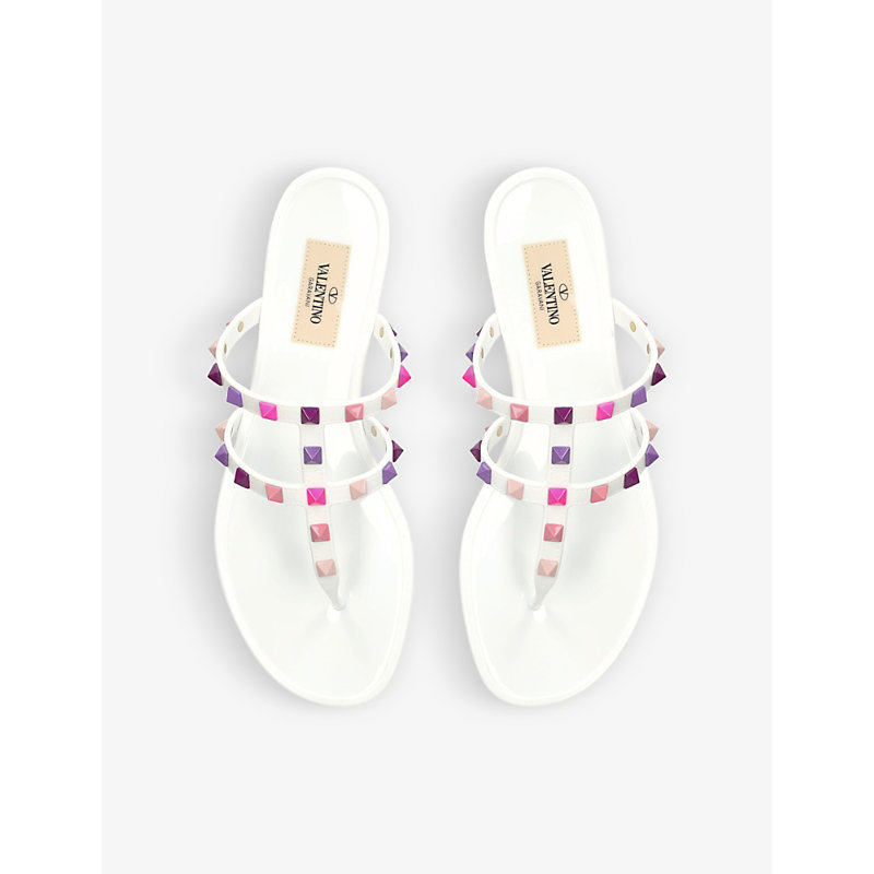 Shop Valentino Garavani Women's White Rockstud Rubber Gladiator Sandals