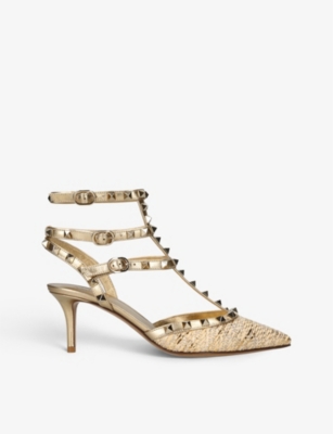 Valentino Garavani Womens Gold So Noir Stud-embellished Patent-leather Heeled Sandals