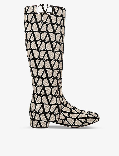 VALENTINO GARAVANI: VLOGO 30 graphic-print wool heeled boots