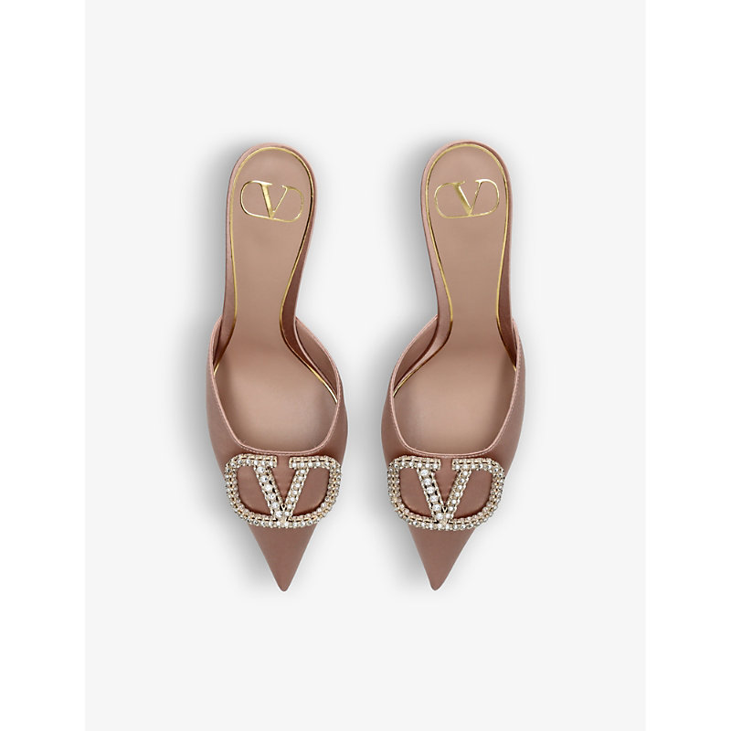 Shop Valentino Garavani Women's Blush Vlogo Crystal-embellished Satin Heeled Mules