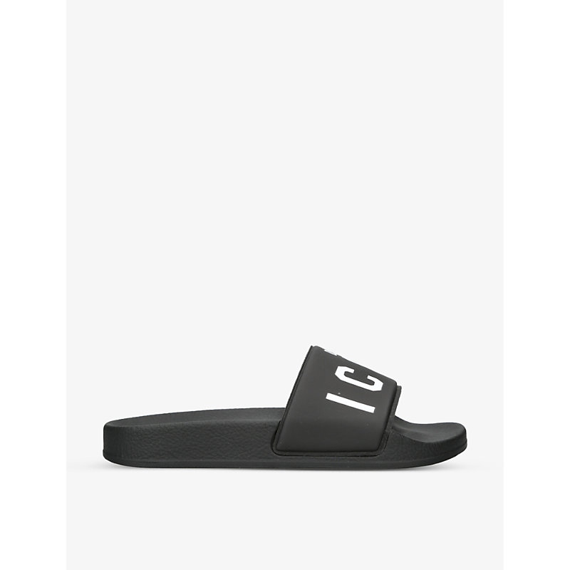 DSQUARED2 DSQUARED2 BOYS BLACK KIDS ICON RUBBER POOL SLIDERS 4-9 YEARS,62779846