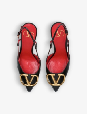 Shop Valentino Garavani Women's Black Vlogo 120 Pointed-toe Leather Slingback Courts