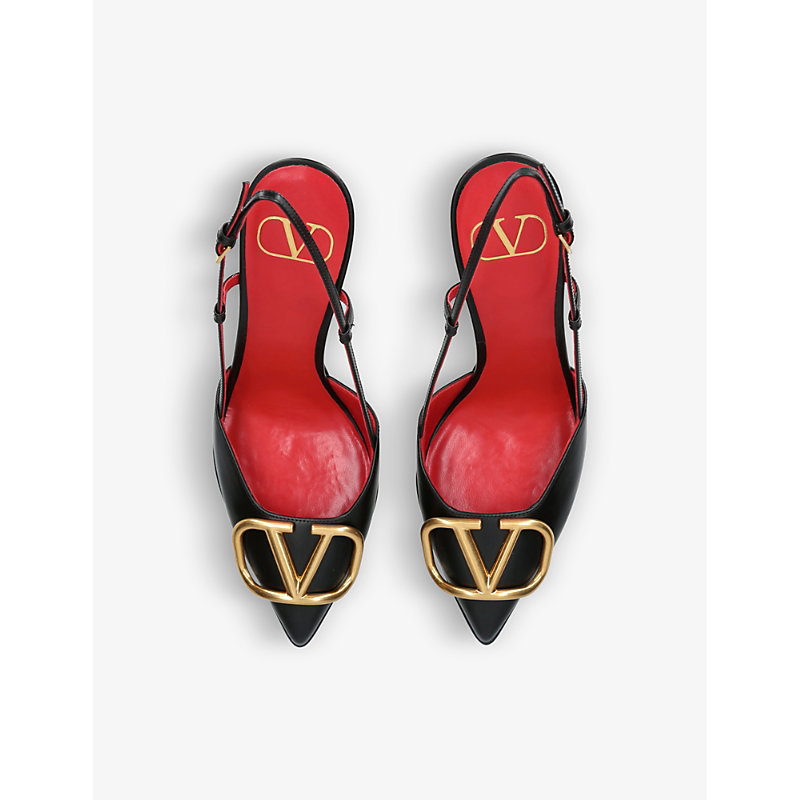 Shop Valentino Garavani Women's Black Vlogo 120 Pointed-toe Leather Slingback Courts