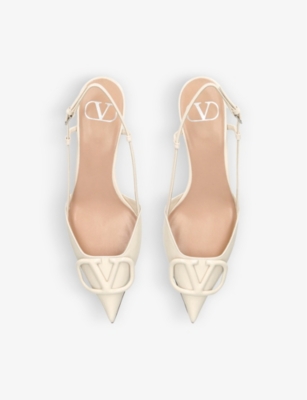 Shop Valentino Garavani Women's Cream Vlogo 40 Pointed-toe Leather Slingback Courts