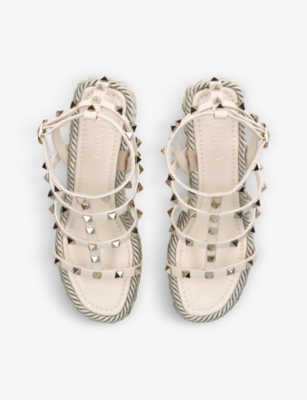Valentino Rockstud Torchon Espadrille Wedges In Cream
