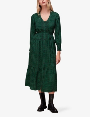 Shop Whistles Women's Multi-coloured Tiered Diagonal Twist-print Woven Midi Dress